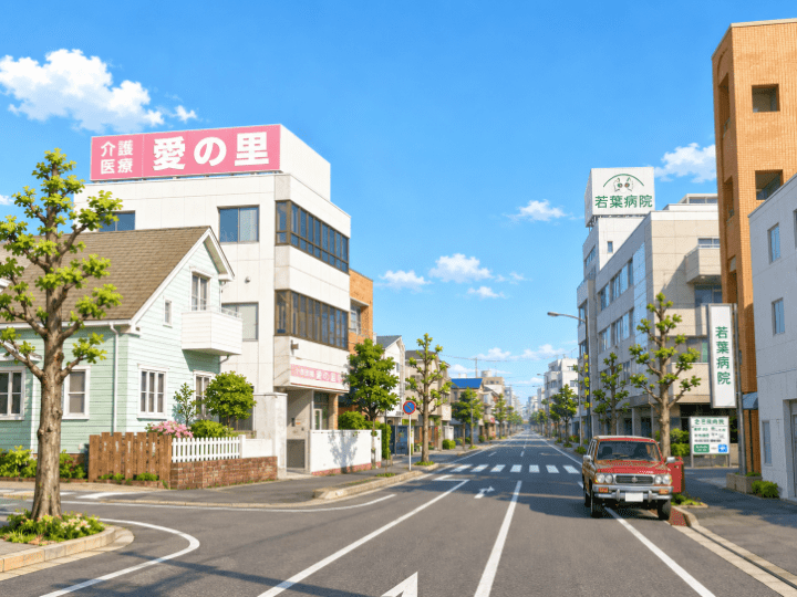 若葉病院が見える道路